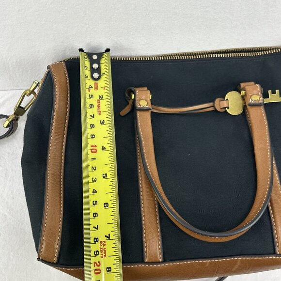 FOSSIL KENDALL SATCHEL Black Canvas Purse Brown Leather Trim Extra Strap - Picture 8 of 11
